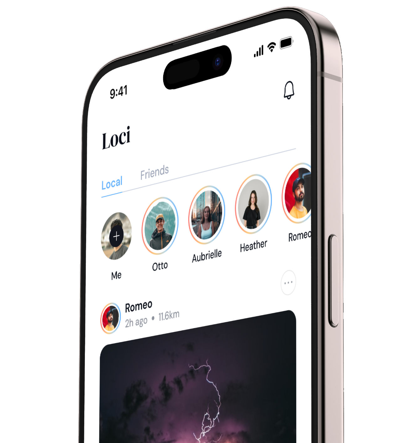 The Loci app showing a feed of nearby photos